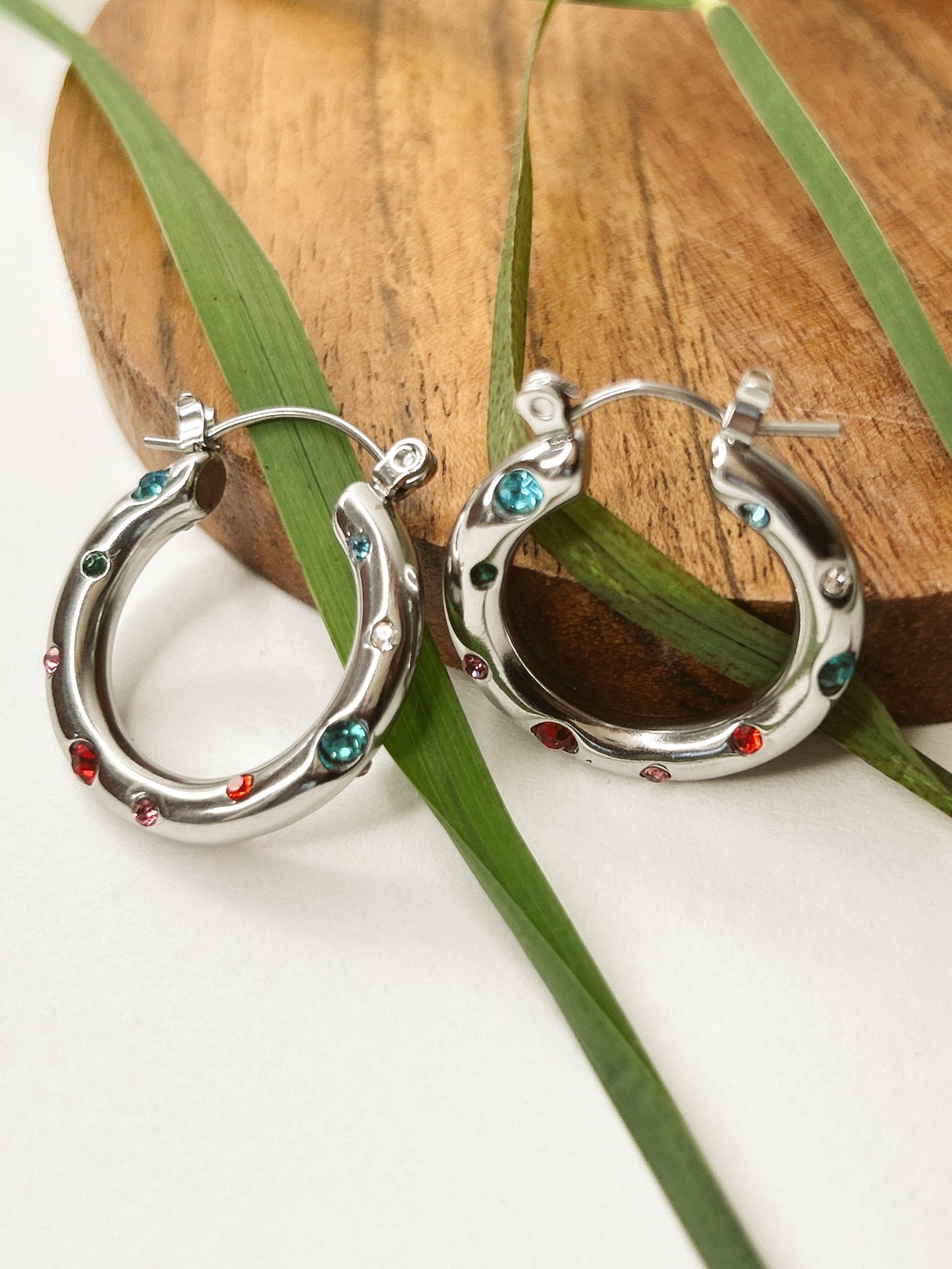 Jade - Silver colorful hoops