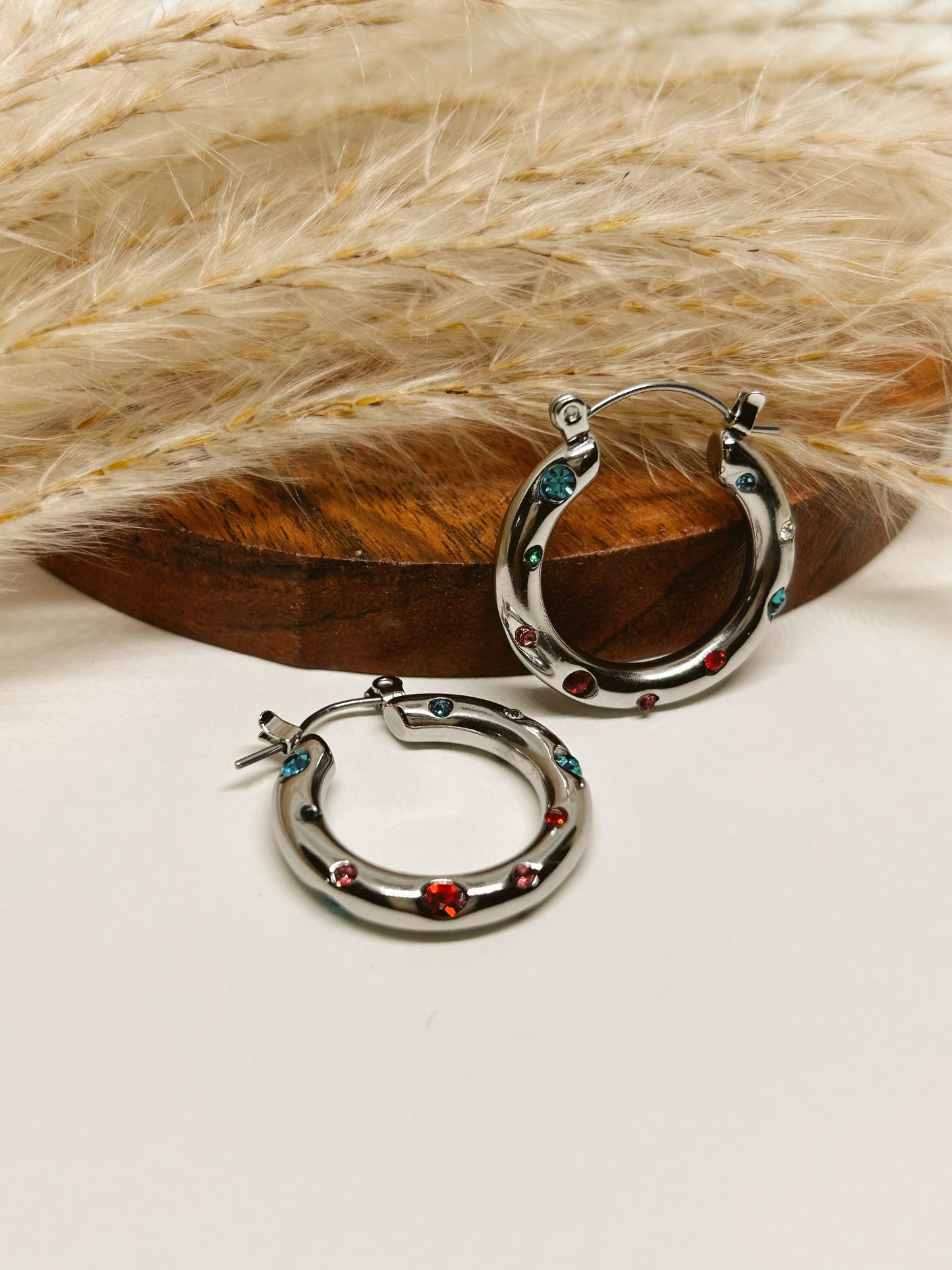 Jade - Silver colorful hoops