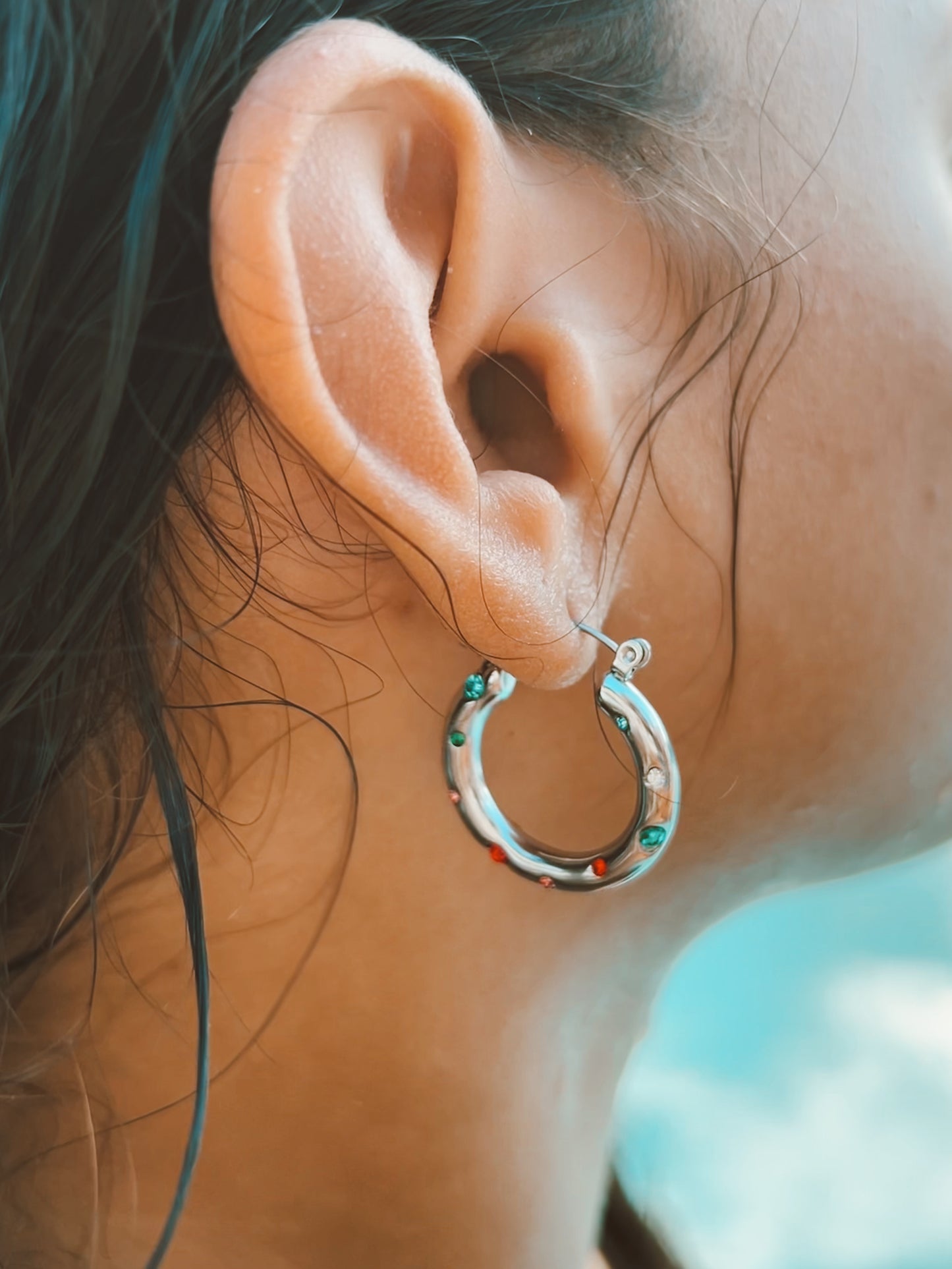 Jade - Silver colorful hoops